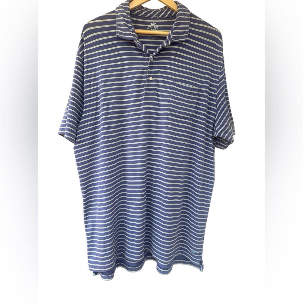 Peter Millar Men's size XL Blue Striped Golf Shirt Performance preppy